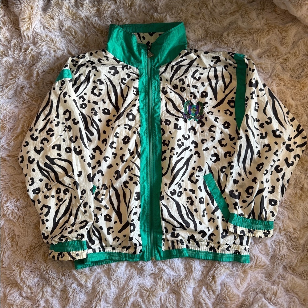 Vtg Casual Isle Animal Print Jacket with Green Accents size M - Picture 10 of 16